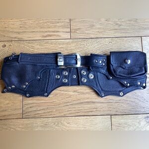 One of kind Black Leather Studded Utility Belt with Snap Pockets